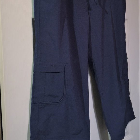 Silky Navy Blue Capri Pants SIZE 14 by INTRO love the fit STRETCH CARGO - Picture 1 of 7